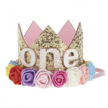 Artificial Delicate Mini Felt Glitter Crown with Flower Headband For Birthday Party DIY Garments Hair Decorative Accessories
