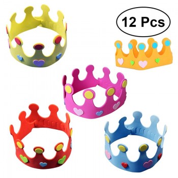 12pcs EVA child Party Hats Birthday Hats DIY Birthday Crown Hat Nursery Toy Crown Hat for Kids Party Gift (Random Color)