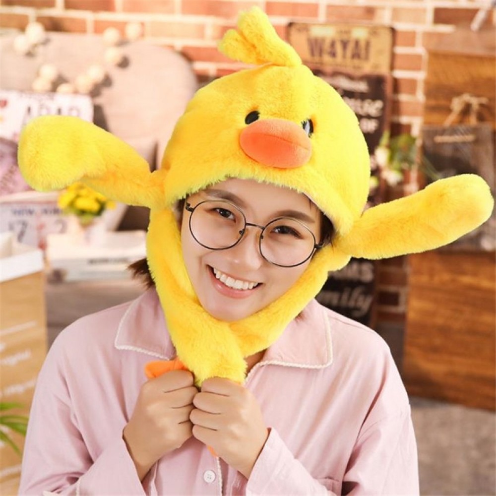 Cute little yellow duck bunny Moving ears the ear hat photo props cosplay plush hat Christmas Halloween birthday party dress up