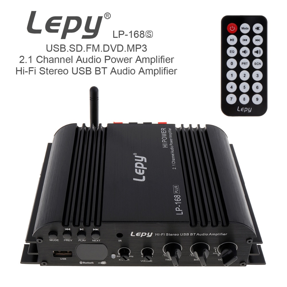 HiFi 2.1 Channel EDR Bluetooth Car Amplifier Subwoofer USB U Disk Auto Stereo Audio Amplifier with Remote Control Power Adapter