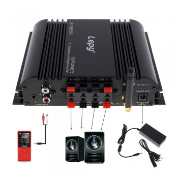 HiFi 2.1 Channel EDR Bluetooth Car Amplifier Subwoofer USB U Disk Auto Stereo Audio Amplifier with Remote Control Power Adapter