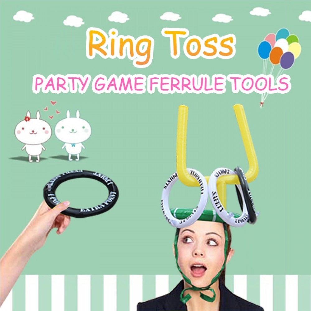 3 Style Kids Party Cartoon Hats Cute Deer Head/ Bunny Ears/Football Ferrule Toss 4 Rings Game Inflatable Toys Party Decoration