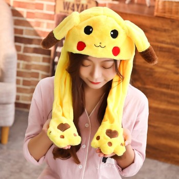 1pc 60cm Funny Rabbit Hat with Ears Moving Plush Toy Stuffed Soft Creative Hat Doll Cute Birthday Gift FOR Kids Gir