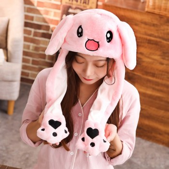 1pc 60cm Funny Rabbit Hat with Ears Moving Plush Toy Stuffed Soft Creative Hat Doll Cute Birthday Gift FOR Kids Gir