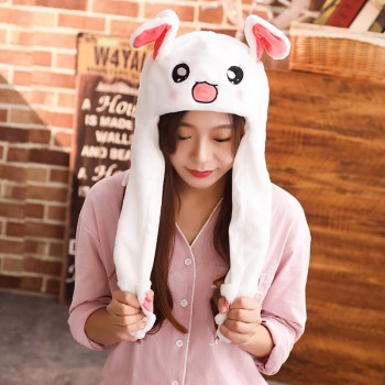 1pc 60cm Funny Rabbit Hat with Ears Moving Plush Toy Stuffed Soft Creative Hat Doll Cute Birthday Gift FOR Kids Gir