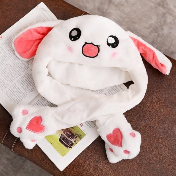 1pc 60cm Funny Rabbit Hat with Ears Moving Plush Toy Stuffed Soft Creative Hat Doll Cute Birthday Gift FOR Kids Gir