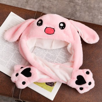 1pc 60cm Funny Rabbit Hat with Ears Moving Plush Toy Stuffed Soft Creative Hat Doll Cute Birthday Gift FOR Kids Gir