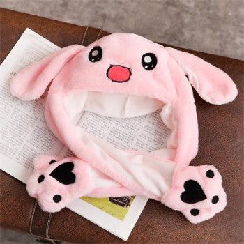 1pc 60cm Funny Rabbit Hat with Ears Moving Plush Toy Stuffed Soft Creative Hat Doll Cute Birthday Gift FOR Kids Gir