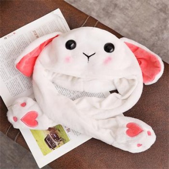 1pc 60cm Funny Rabbit Hat with Ears Moving Plush Toy Stuffed Soft Creative Hat Doll Cute Birthday Gift FOR Kids Gir