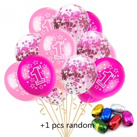 12 inch Happy 1 year Birthday Blue Pink Baby Party Cartoon Hat Toy 10pcs 1 One Year+5pcs Confetti +1pcs 10M Random color Ribbons
