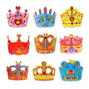 3pcs Children Birthday Hat Handmade Diamond Crown DIY Hat Handcraft Toys Puzzle Kids Party Toys Childrens Party Toy Hat