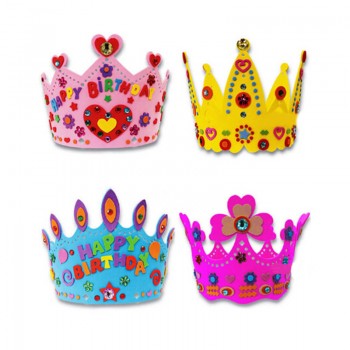 3pcs Children Birthday Hat Handmade Diamond Crown DIY Hat Handcraft Toys Puzzle Kids Party Toys Childrens Party Toy Hat