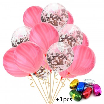 15pcs/ pack Rainbow Color 10pcs Agate + 5 pcs confetti balloon + 1pcs Random Color Ribbon Christmas Birthday Party Decorcations