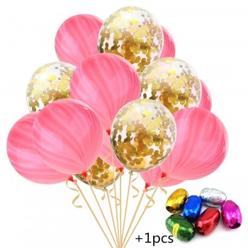 15pcs/ pack Rainbow Color 10pcs Agate + 5 pcs confetti balloon + 1pcs Random Color Ribbon Christmas Birthday Party Decorcations