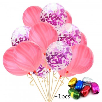 15pcs/ pack Rainbow Color 10pcs Agate + 5 pcs confetti balloon + 1pcs Random Color Ribbon Christmas Birthday Party Decorcations