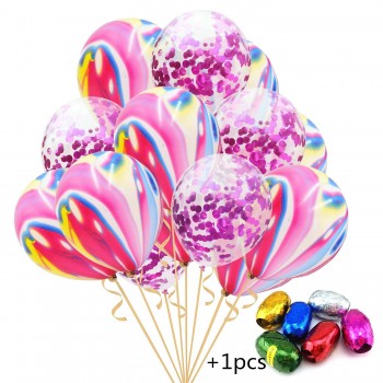 15pcs/ pack Rainbow Color 10pcs Agate + 5 pcs confetti balloon + 1pcs Random Color Ribbon Christmas Birthday Party Decorcations