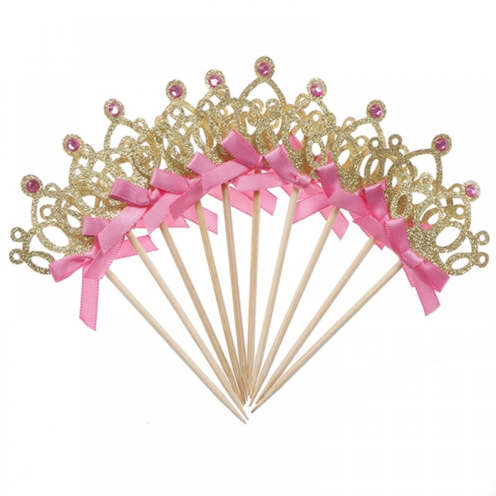 10pcs/lot 1st Birthday Decoration Play Hat Kids Baby Party Toy Gold/Silver Cupcake Toppers Hat Princess Crown Kids Party