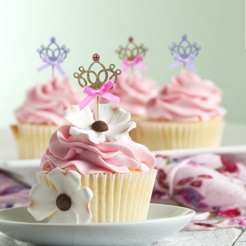 10pcs/lot 1st Birthday Decoration Play Hat Kids Baby Party Toy Gold/Silver Cupcake Toppers Hat Princess Crown Kids Party