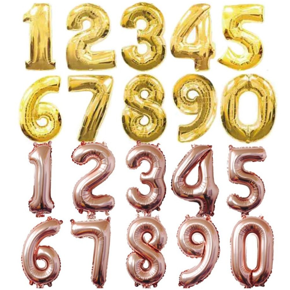 32 Inch Rose Gold Number Foil Balloons Large Digit Helium Balloons wedding decorations Birthday Party Supplies  cartoon hat