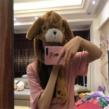 Cute moving ears brown bear animal headdress hat photo props cosplay plush toy hat Christmas Halloween birthday party dress up