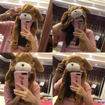 Cute moving ears brown bear animal headdress hat photo props cosplay plush toy hat Christmas Halloween birthday party dress up