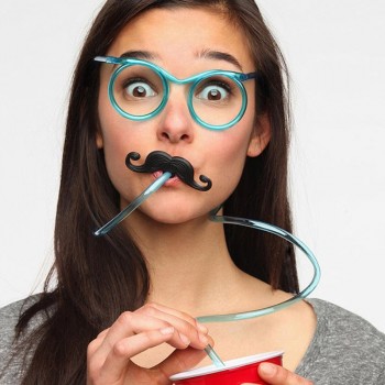 Hot! Funny Soft Glasses Drinking Straw Unique Flexible Drinking Tube Kids Party Colorful Plastic Kids Party Toys For Children