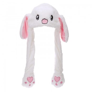 Cute Baby Kids Plush Moving Ears Rabbit Hats Soft Animals Shape Lovely Cartoon Hats Adults Pinching Ear Hat Gifts Kids Party