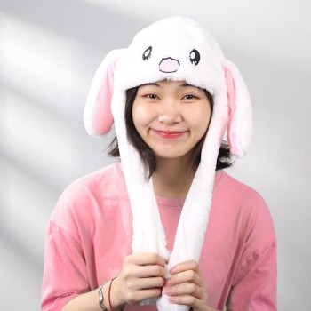 Cute Baby Kids Plush Moving Ears Rabbit Hats Soft Animals Shape Lovely Cartoon Hats Adults Pinching Ear Hat Gifts Kids Party