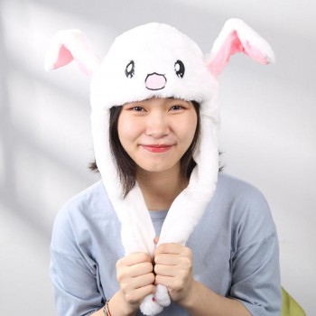 Cute Baby Kids Plush Moving Ears Rabbit Hats Soft Animals Shape Lovely Cartoon Hats Adults Pinching Ear Hat Gifts Kids Party