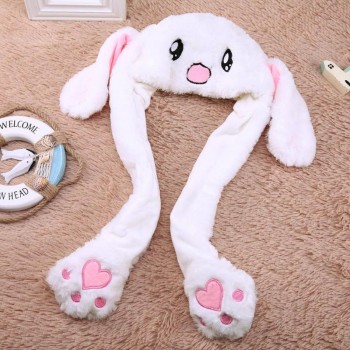 Cute Baby Kids Plush Moving Ears Rabbit Hats Soft Animals Shape Lovely Cartoon Hats Adults Pinching Ear Hat Gifts Kids Party