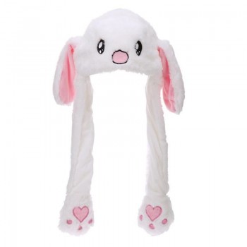Cute Baby Kids Plush Moving Ears Rabbit Hats Soft Animals Shape Lovely Cartoon Hats Adults Pinching Ear Hat Gifts Kids Party