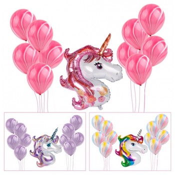 11pcs Unicorn Balloons Birthday Party Pink Rainbow  Agate Balloon Kids Party Favors Gifts Baby Shows Backdrop Decor cartoon hat