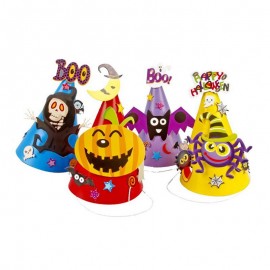 4Pcs Halloween Cartoon Paper Cap Ornament Hat for Children Kids (Skull Bat Pumpkin Spider)