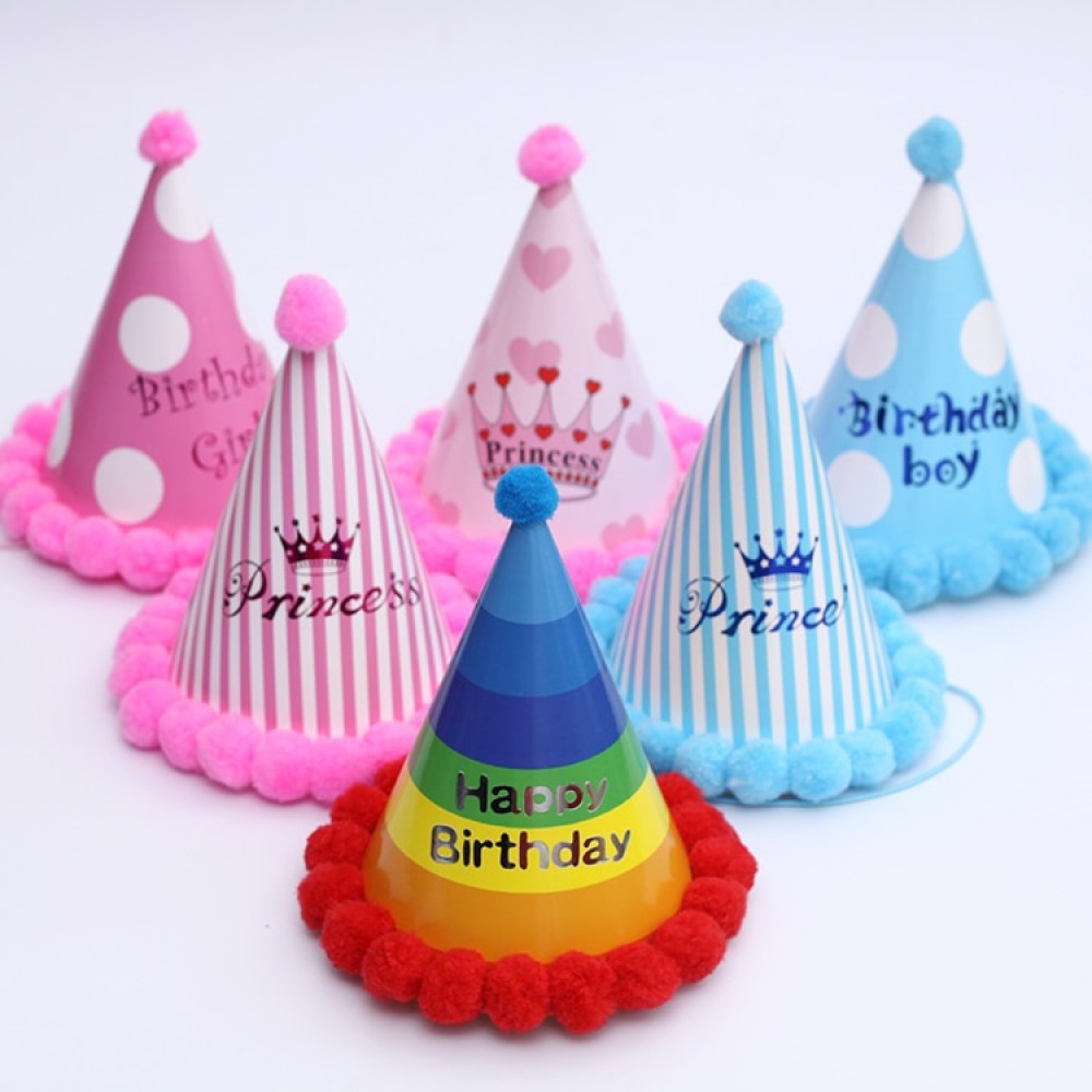 Kids Children Baby Boy Girl amp; Adult Use Happy Birthday Party Hats Crown Prince Princess Dot Star Heart Party Event Shaggy Caps