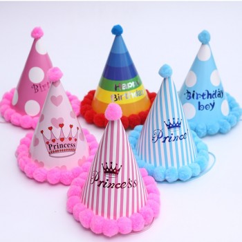 Kids Children Baby Boy Girl amp; Adult Use Happy Birthday Party Hats Crown Prince Princess Dot Star Heart Party Event Shaggy Caps