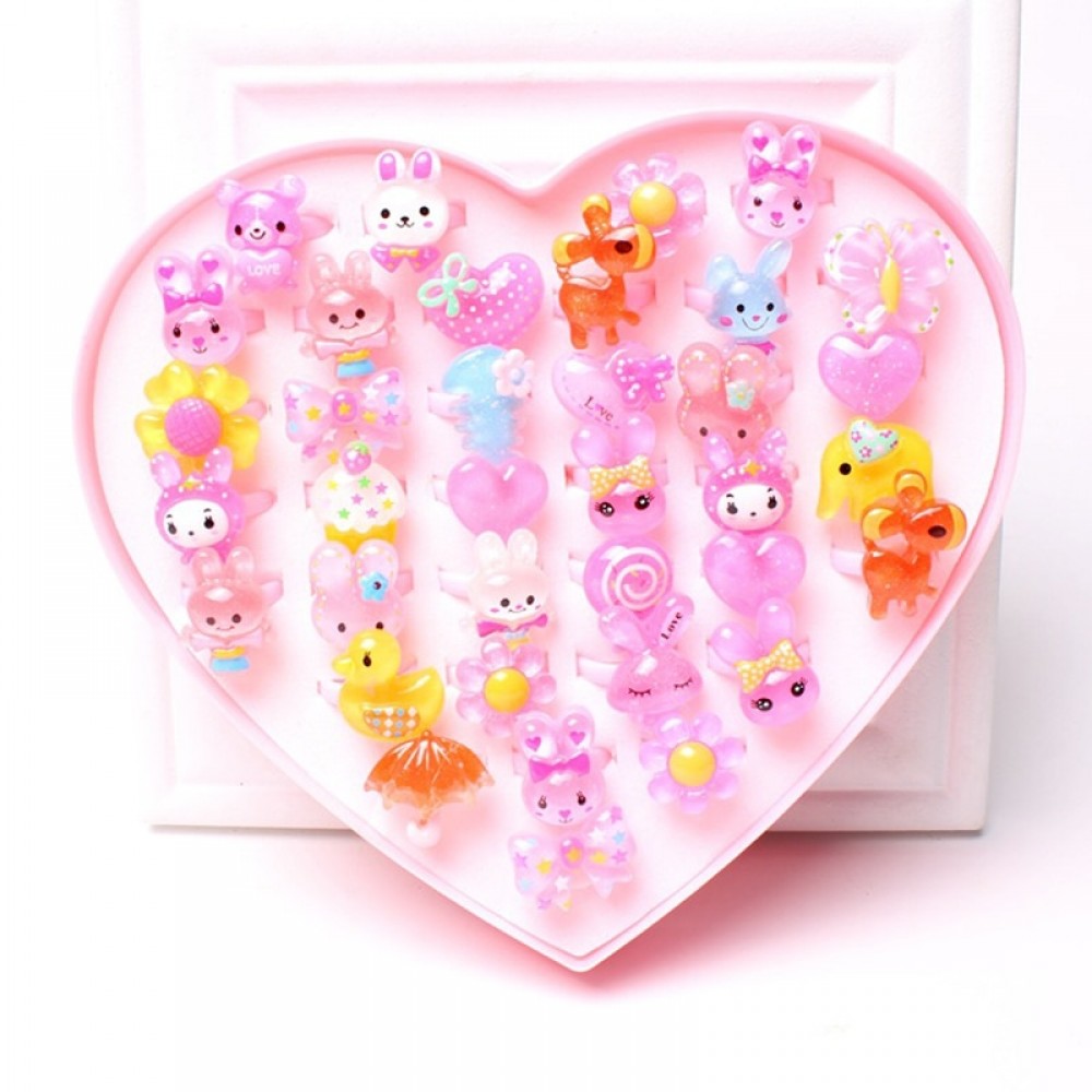 36pcs Fashion Hot Sale Silicone Unicorn Toys Rings PVC Soft Ring Childrens Cartoon Ring Party Gifts Girls Mixed Cartoon Crystal