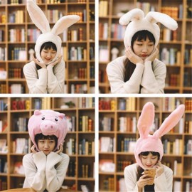 Three-dimensional rabbit ears hat cute pink pig bunny head cover photo props cosplay toy hat plush toys