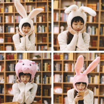 Three-dimensional rabbit ears hat cute pink pig bunny head cover photo props cosplay toy hat plush toys