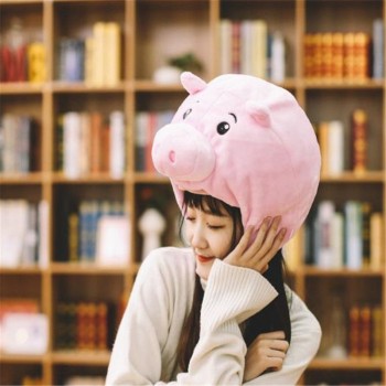 Three-dimensional rabbit ears hat cute pink pig bunny head cover photo props cosplay toy hat plush toys