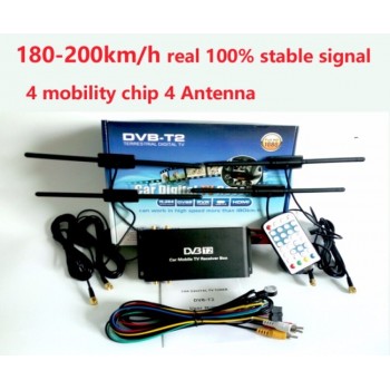 Free Shipping 180-200km/h 4 Antenna DVB T2 Car 4 Mobility Chip Digital Car TV Tuner HD 1080P DVB-T2 Car TV Receiver