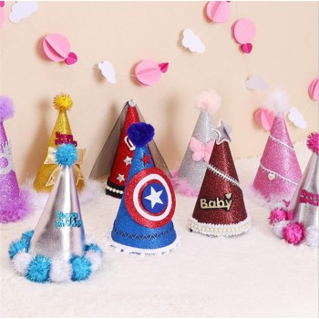 Baby boy girl cute First Birthday Party princess prince Crown Hat Gold One Two Three Year Old Glitter party cartoon hats