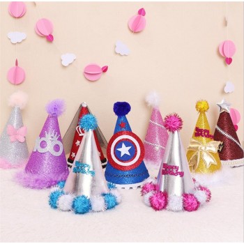 Baby boy girl cute First Birthday Party princess prince Crown Hat Gold One Two Three Year Old Glitter party cartoon hats