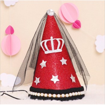 Baby boy girl cute First Birthday Party princess prince Crown Hat Gold One Two Three Year Old Glitter party cartoon hats