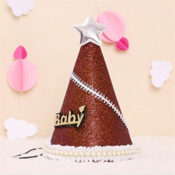 Baby boy girl cute First Birthday Party princess prince Crown Hat Gold One Two Three Year Old Glitter party cartoon hats