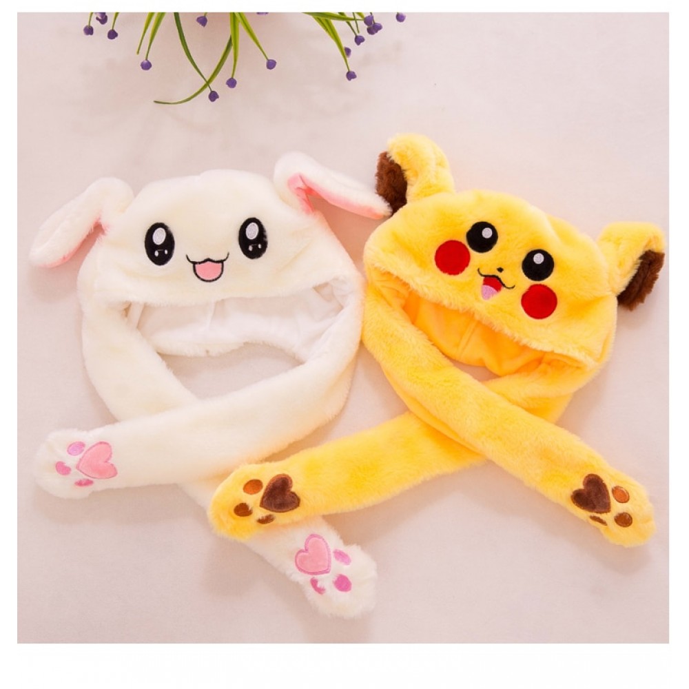 Small White Bunny Ears Can Move Funny Hat Cartoon Plush Hat Gift Rabbit Ear Moving Plush Hat Halloween Gift Kids Party