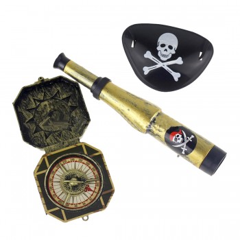 3Pcs Children Kids Pirate Party Toys Supplier Plastic Pirate Patch with Skull Dress Up Prop Compass Mini Telescope Halloween