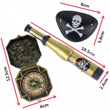 3Pcs Children Kids Pirate Party Toys Supplier Plastic Pirate Patch with Skull Dress Up Prop Compass Mini Telescope Halloween