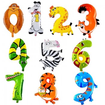 10PCS/Set Animal Cartoon Number Foil Balloons Cartoon Hat Digit Air Ballons Wedding Birthday Party For Baby Born Shower Kids Toy