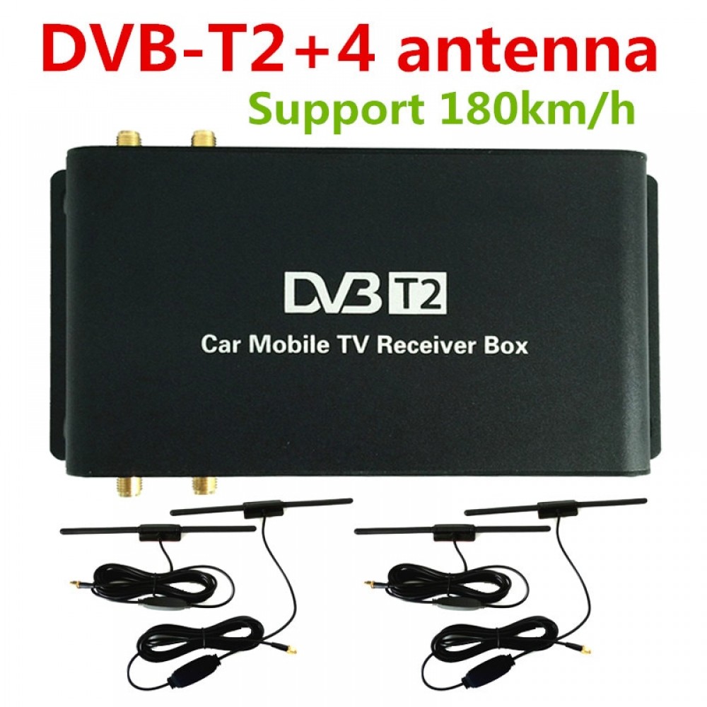 Car DVB-T2 Four Mobility Tuner Active Antenna Digital TV Receiver Box For Russia Thailand Singapore Kenya Support 180km/h
