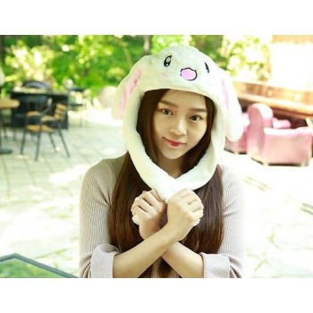 Plush Moving Ear Rabbit Hat Funny Hand Pinching Airbag Magnet Ear To Move Vertical Ears Cap Cute Animal Creative Holiday Gift